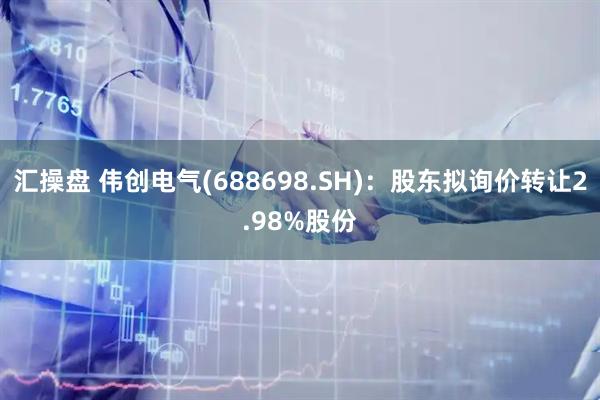 汇操盘 伟创电气(688698.SH)：股东拟询价转让2.98%股份